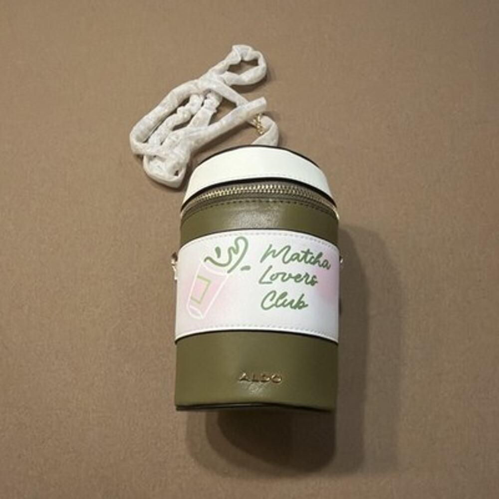Aldo Matcha Lovers Club Coffee Cup Novelty Crossbody Bag Green White NEW